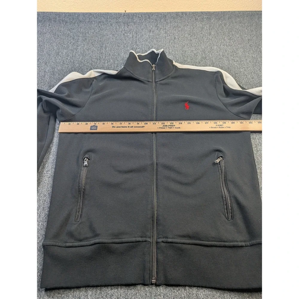 Polo Ralph Lauren Mens Black White Track Jacket Full Zip Red Pony Size Medium